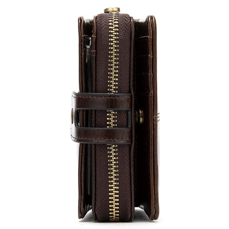 Genuine Leather Retro Multiple Compartment Card Slot Zip Closure Mini Wallet