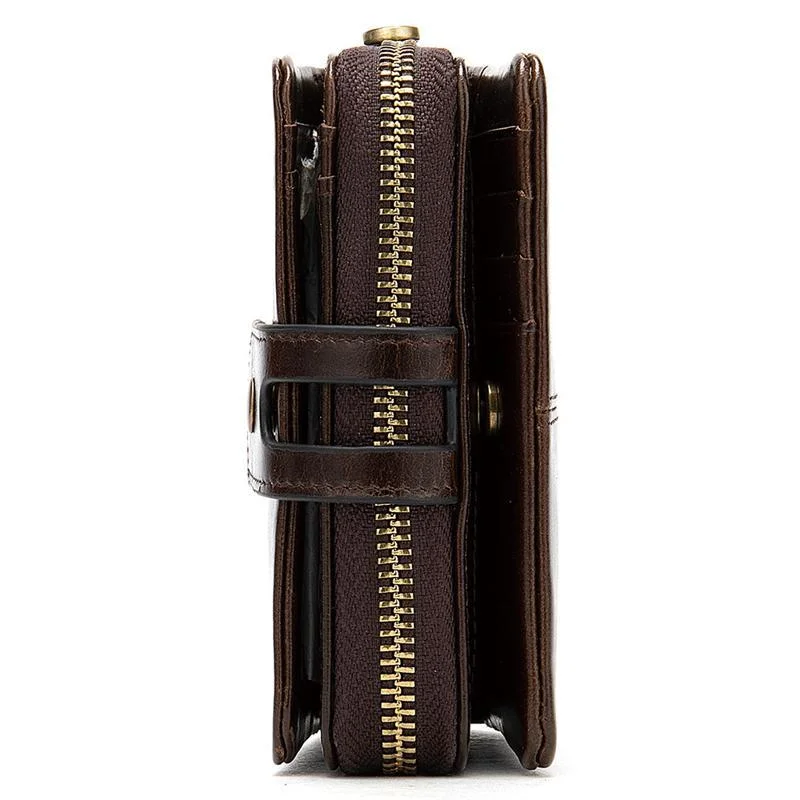 Genuine Leather Retro Multiple Compartment Card Slot Zip Closure Mini Wallet