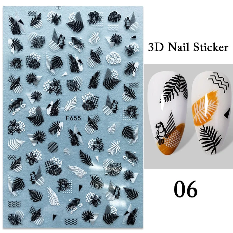 Iridescent Feathers 3D Nail Stickers Holographic Laser Flower Leaf Stickers Spring Summer Slider For Nails Manicures Decoration-Nail Inspo