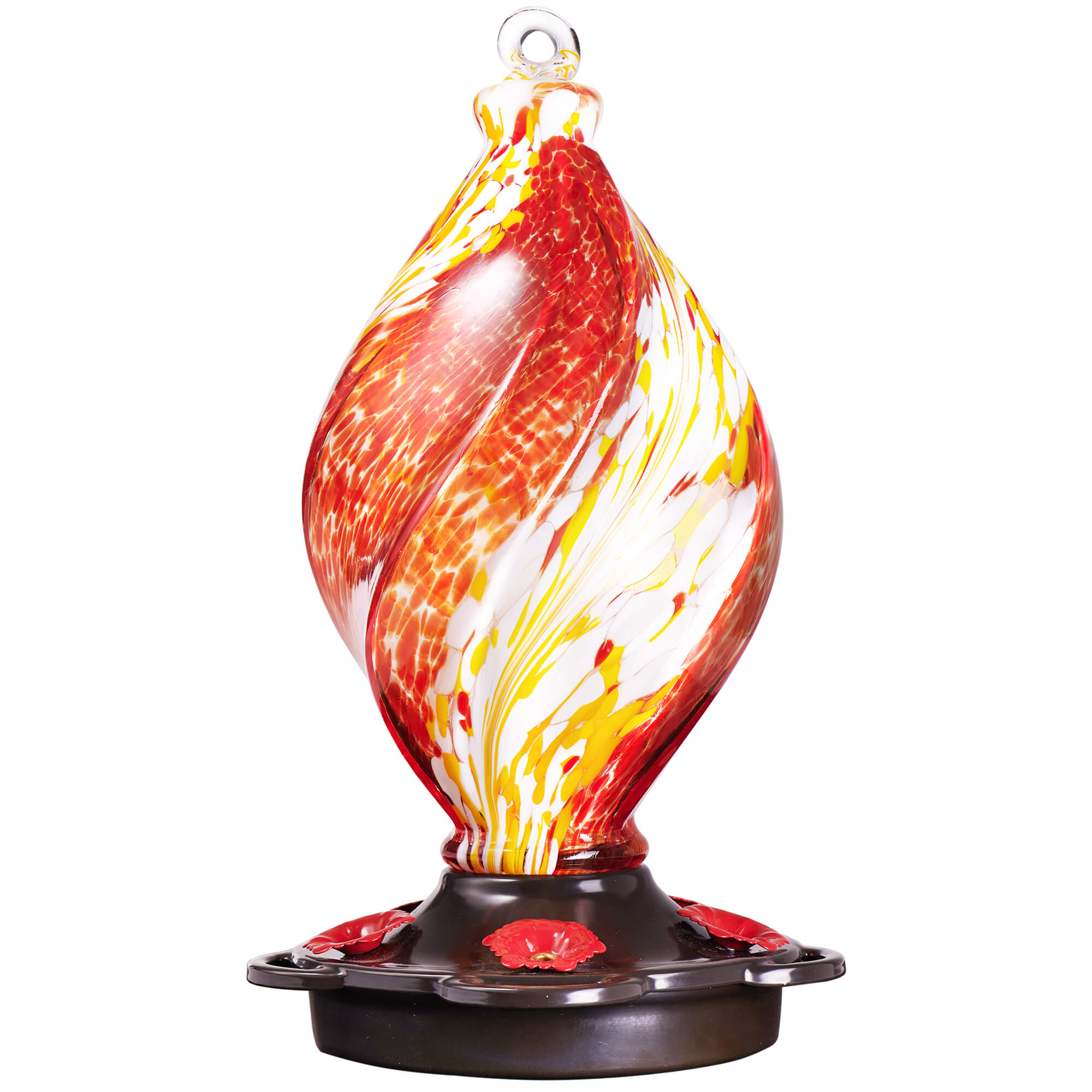LUJII Ice Cream Shaped Spiral Hummingbird Feeder, Hand Blown Glass, 28 fl.oz, Red