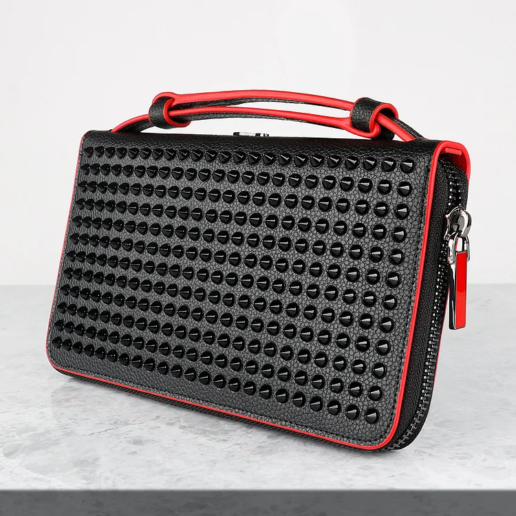 Red Bottom Lining Square Black Rivet Wallet Vocosi VOCOSI