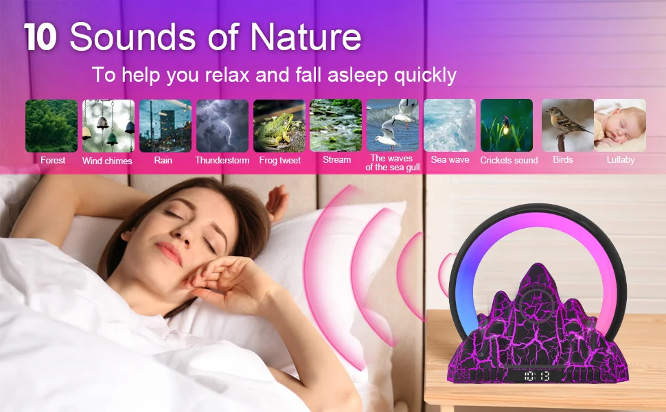 🎉Black Friday Sale🎉Wake-up lamp sunrise colorful flame mountain wireless charging atmosphere table lamp smart electronic alarm clock craft gift