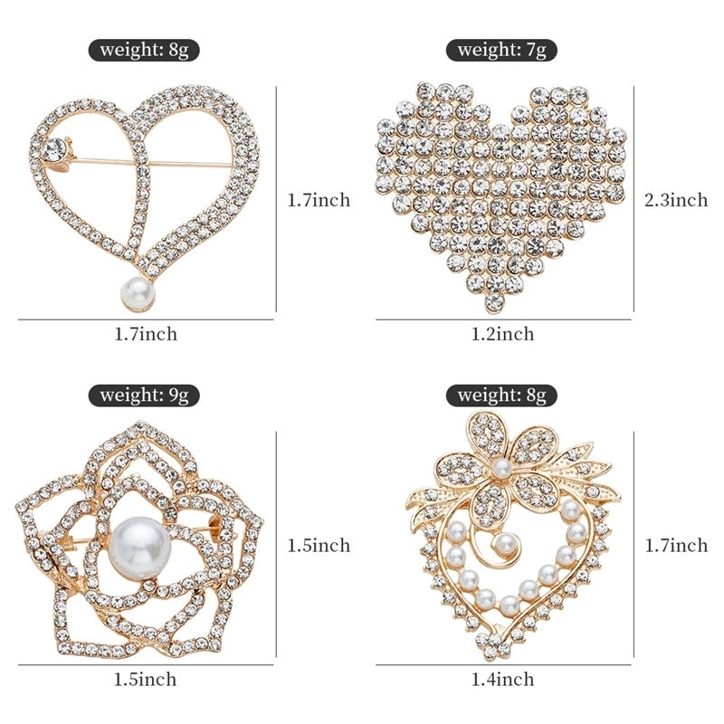 Elegant Sweet Shiny Heart Shape Flower Alloy Inlay Rhinestones Pearl Women’s Brooches