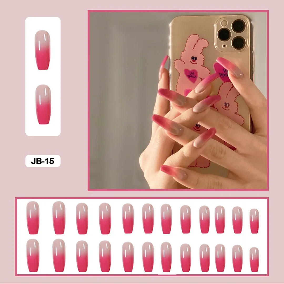 24pcs Gradient Long Trapezoidal Ballet Wearable False Nails Nail Art Fake Nails With Glue And Wearing Tools-Nail Inspo