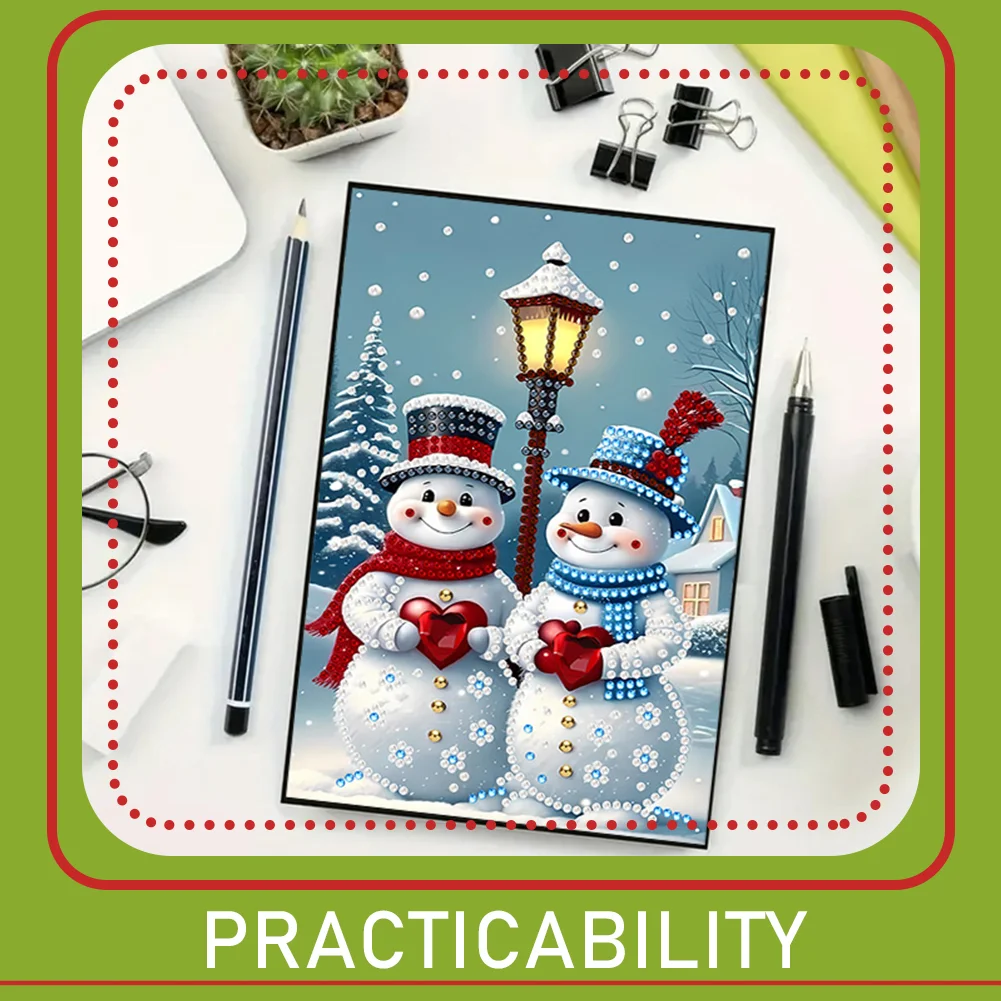 2pcs 50-Page A5 Snowman Santa Claus Diamond Painting Notebook for Adults Gift