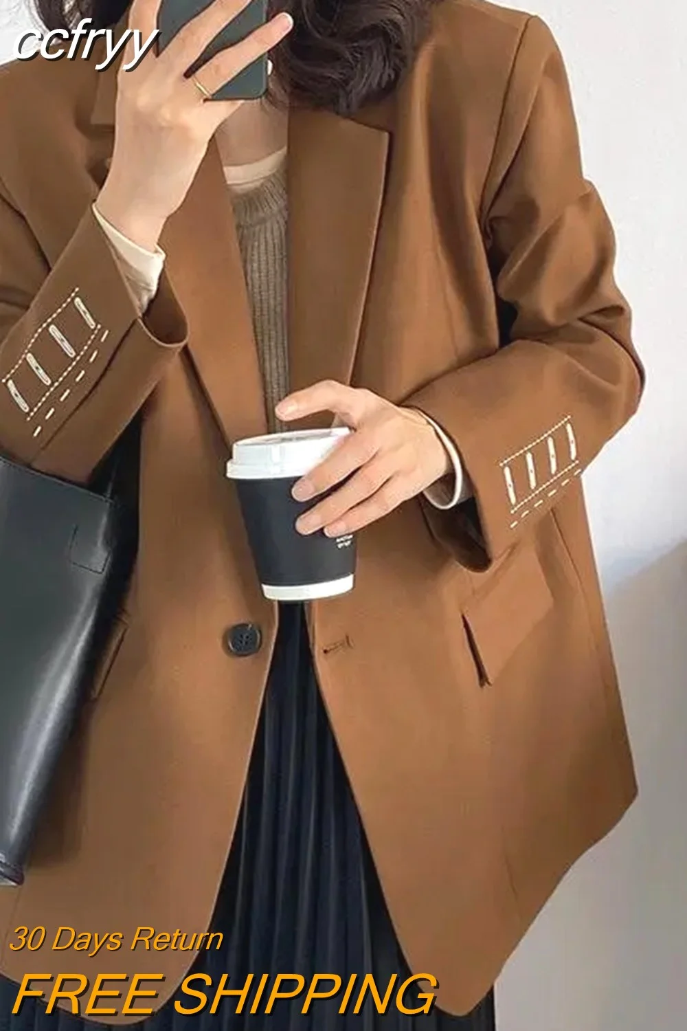 Huibahe 2023 Autumn Long Sleeve Embroidery Women Blazer Office Lady Solid Suit Blazers Work Winter Female Loose Clothing Coat