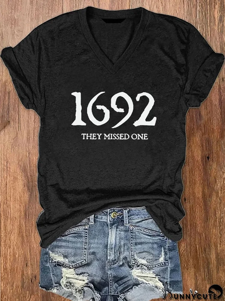 Women's 1692 They Missed One Salem Witch Print V-Neck T-Shirt