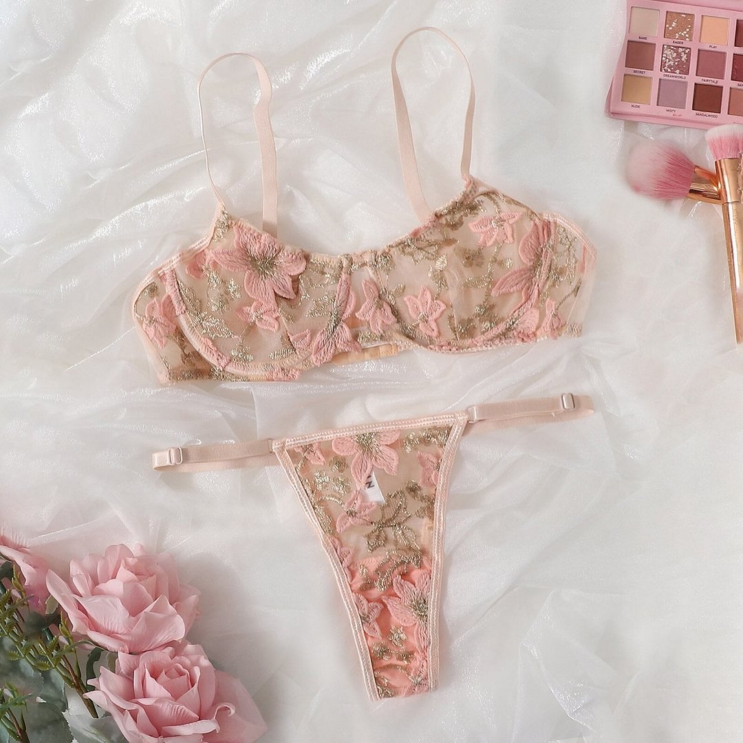 Sexy Floral Embroidery Bra Brief Sets Sexy Lingerie Women Transparent Lace Bralette Underwear Set Sensual Lingerie Woman Push Up