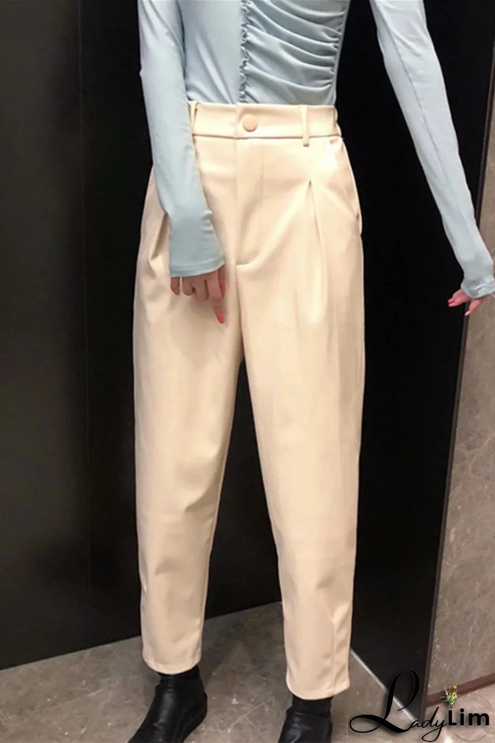 Apricot Fashion Casual Solid Basic Straight High Waist Straight Trousers