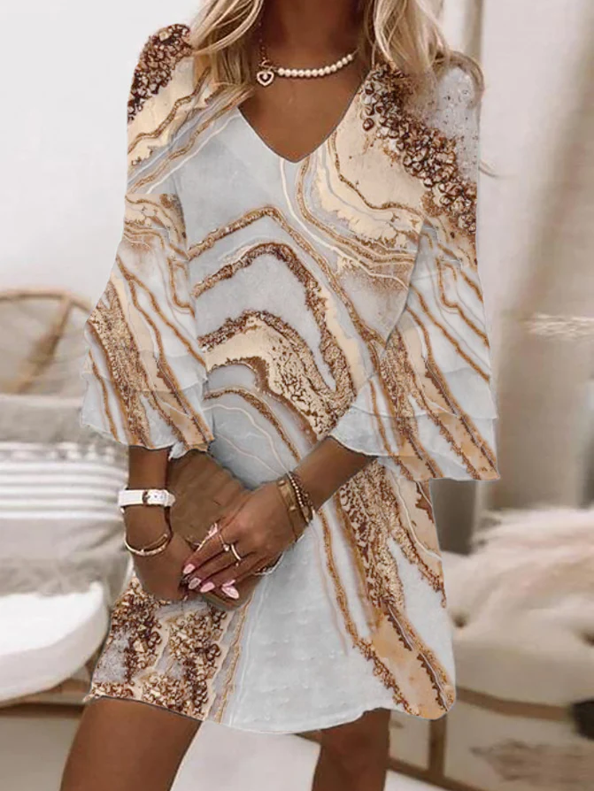 Beach Nights Gold Marble Print Mini Dress