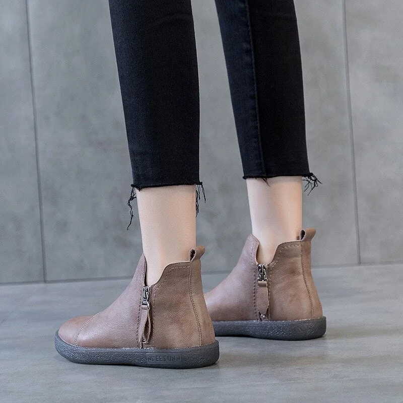 Fujin Warm Wool Motorcycle Slip on Super Comfortable Booties Footwear Winter Shoes Genuine Leather Cow Women Ankle Boots