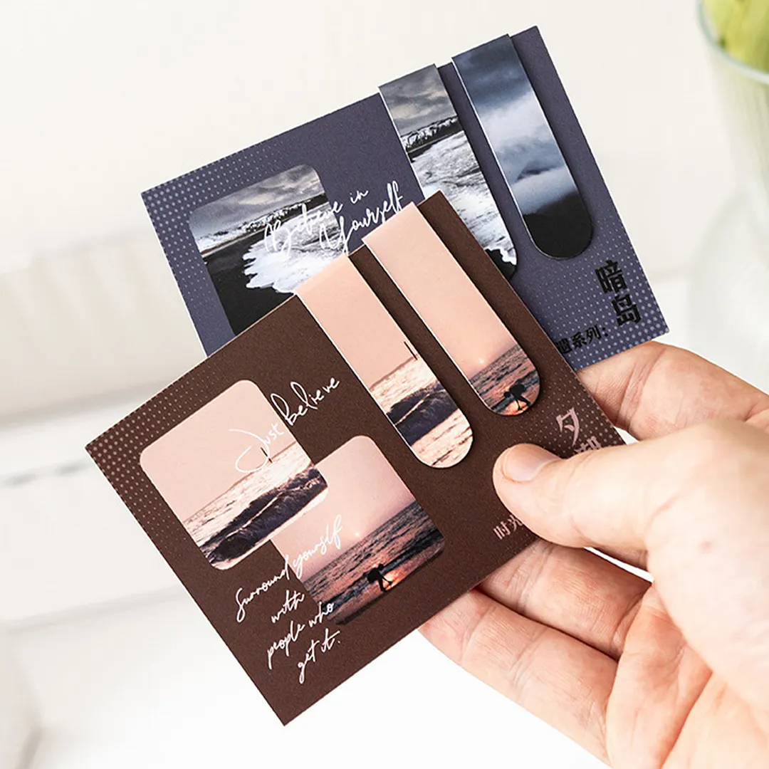 8Pcs Scenery Magnetic Art Works Bookmarks Reusable Aesthetic Bookmarks Set with 4 Postcards for Students Home Office Reading Supplies