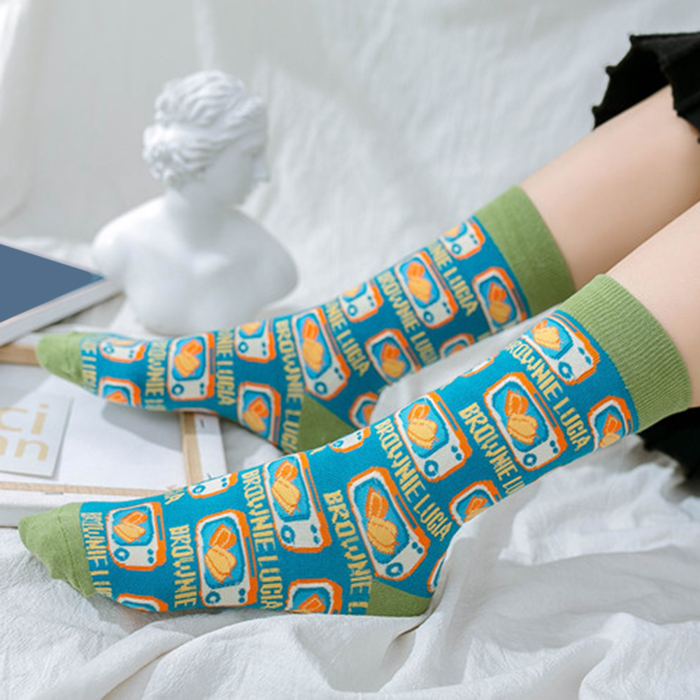 

1 Pair Korean Cotton Socks Women Men Colorful Print Mid-Calf Length Socks, 501 Original