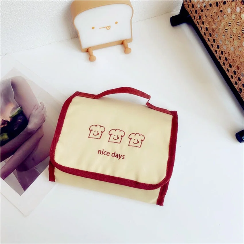 Women Cosmetic Bag Foldable Travel Organizer Hanging Nylon Cute Bear Mesh Separable Toiletry Makeup Japanese Storage Bag Pouch