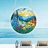 (18.5cm)DIY Acrylic Jigsaw Puzzle Window Hanging with Hanging Chain DIY Stained Glass Decoration Round Window Puzzle Decor for DIY Craft Project (Sunrise Landscape)