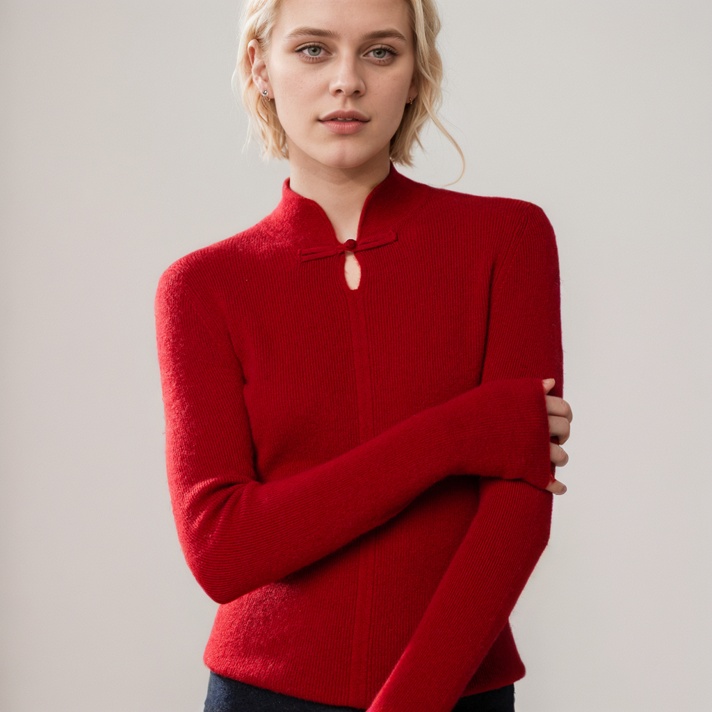 Stand Collar Chinese Knitted Cashmere Sweater REAL SILK LIFE