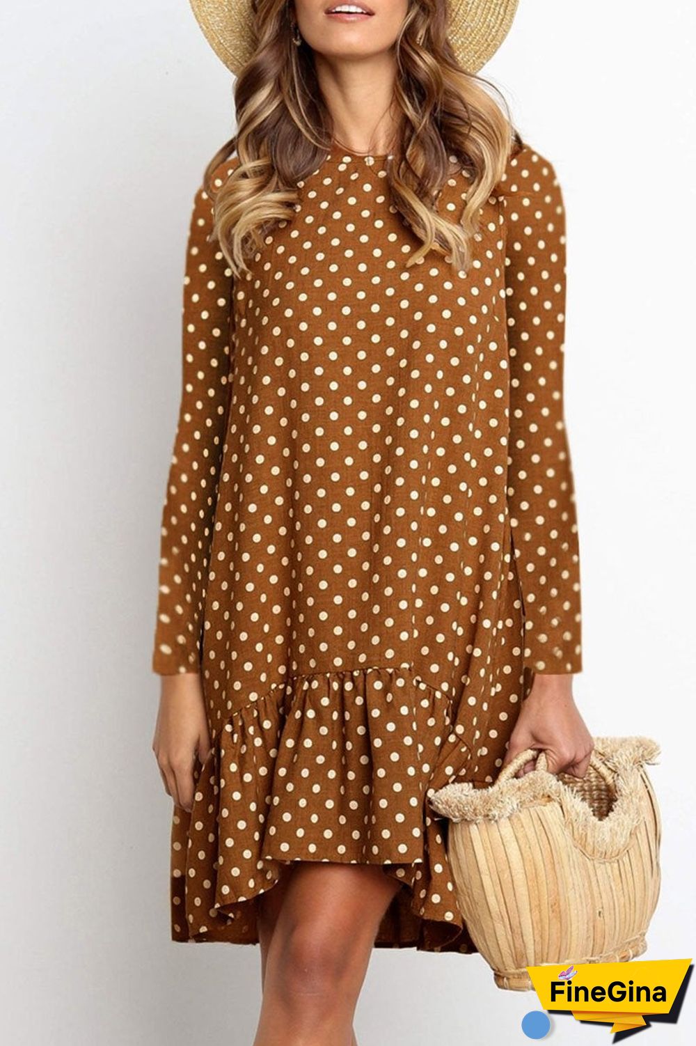 Fashion Sweet Polka Dot Split Joint O Neck Irregular Dresses