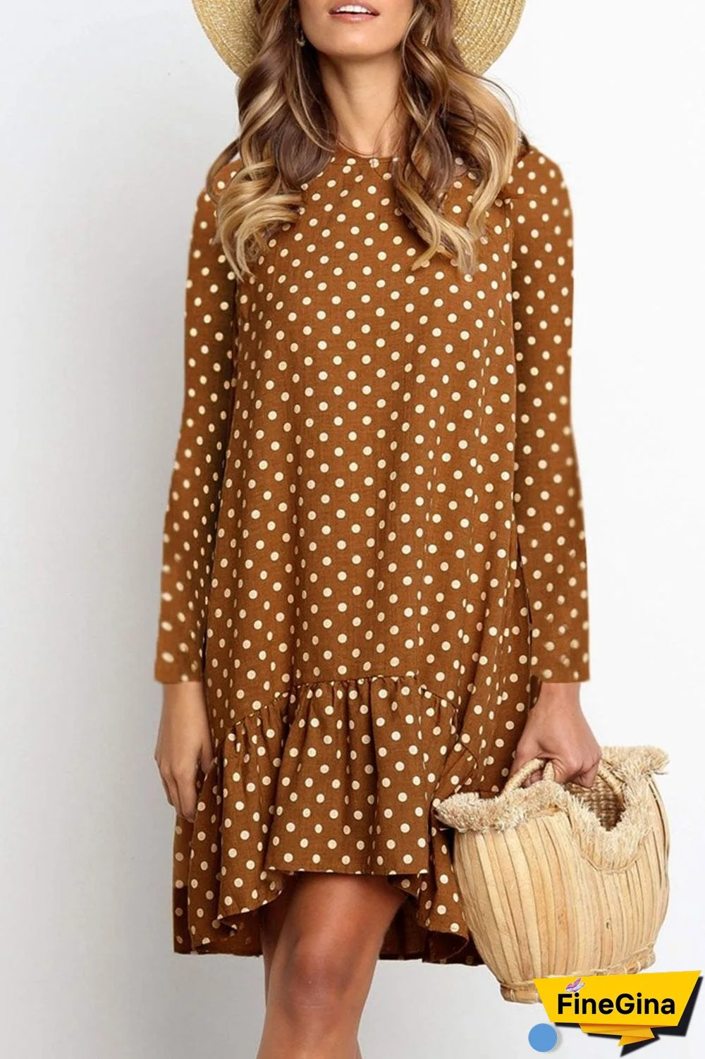 Fashion Sweet Polka Dot Split Joint O Neck Irregular Dresses