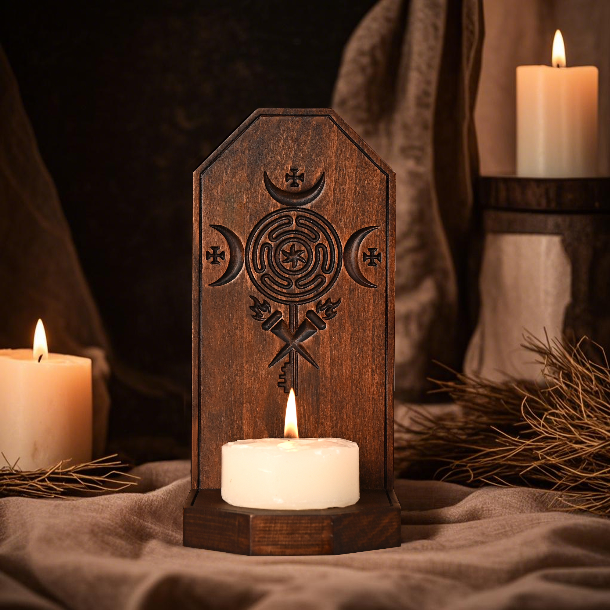Handcrafted Huldufólk Beechwood Candle Holder: A Portal to Icelandic Mythology
