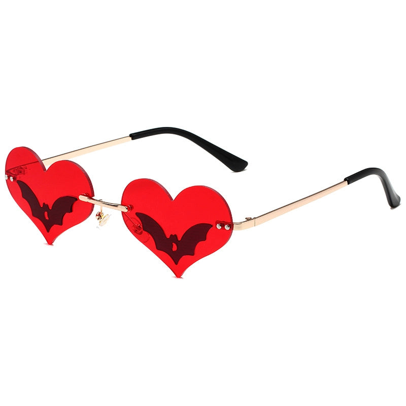 Streetwear Heart Shape Bat Pc Special-Shaped Mirror Frameless Glasses