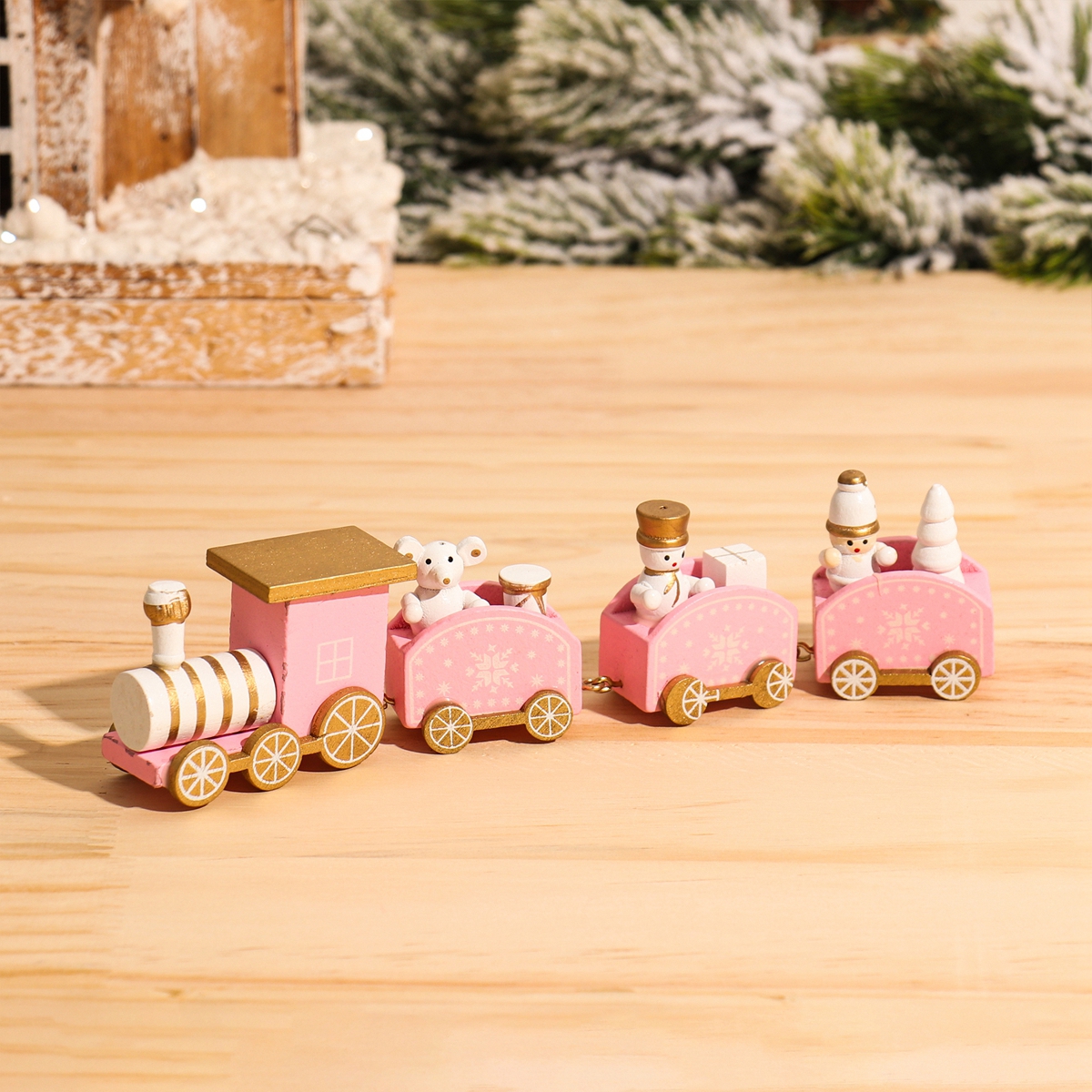 Tegooe Wooden Plastic Christmas Decorative Train Model Kit