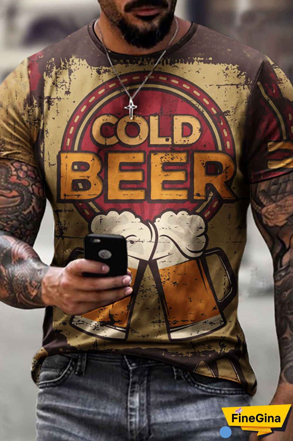 Brown Casual Print Patchwork O Neck Tops