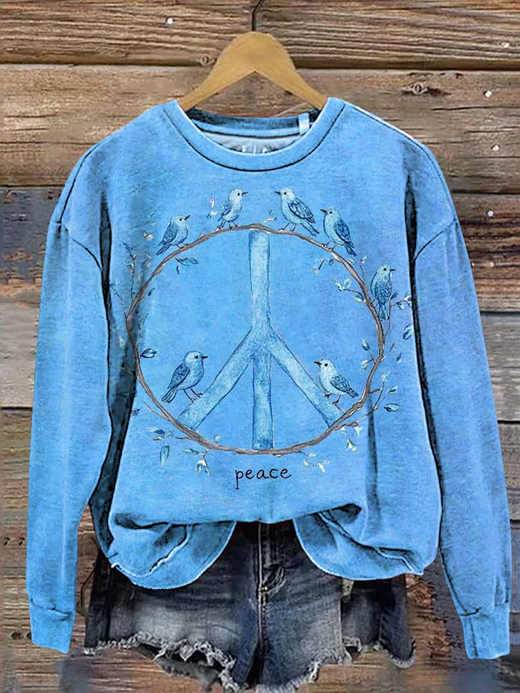 Retro Hippie Peace Sign Love and Peace Bird Casual Sweatshirt