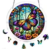 (25cm)DIY Acrylic Jigsaw Puzzle Window Hanging with Hanging Chain DIY Stained Glass Decoration Round Window Puzzle Decor for DIY Craft Project (Stained Glass Butterfly)