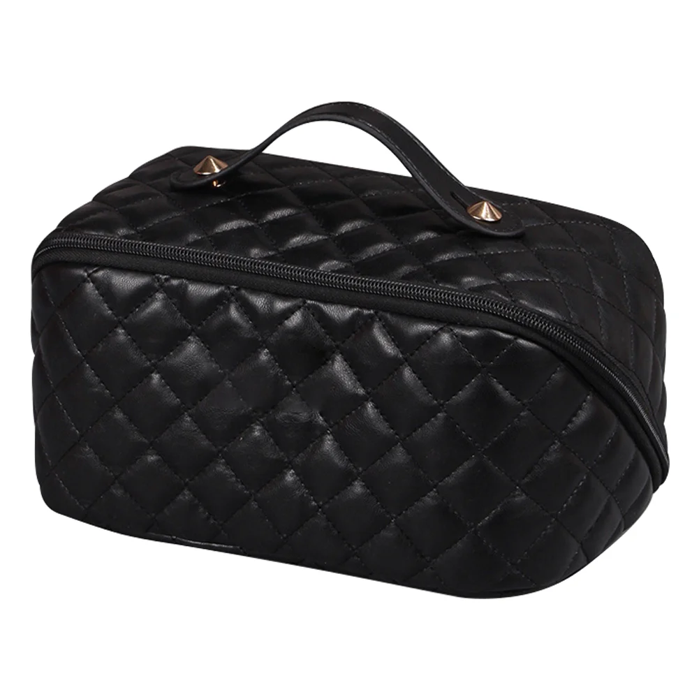 Quilted Cosmetic Bag Fashion PU Leather Makeup Case Pouch Zipper for Gym Fitness