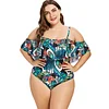 XXXL Plus Size Swimwear Women Flounce Green Leaf Print One Piece Swimsuit Large Size Bathing Suit One-Piece Beach Wear Bodysuit
