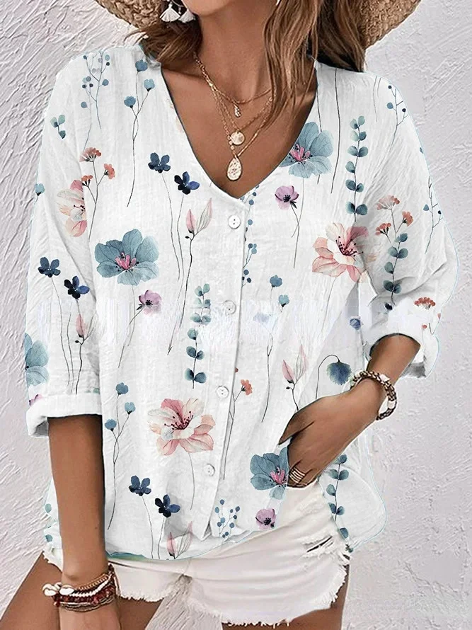 Round Neck Printed Comfortable Casual Long Sleeved Shirt