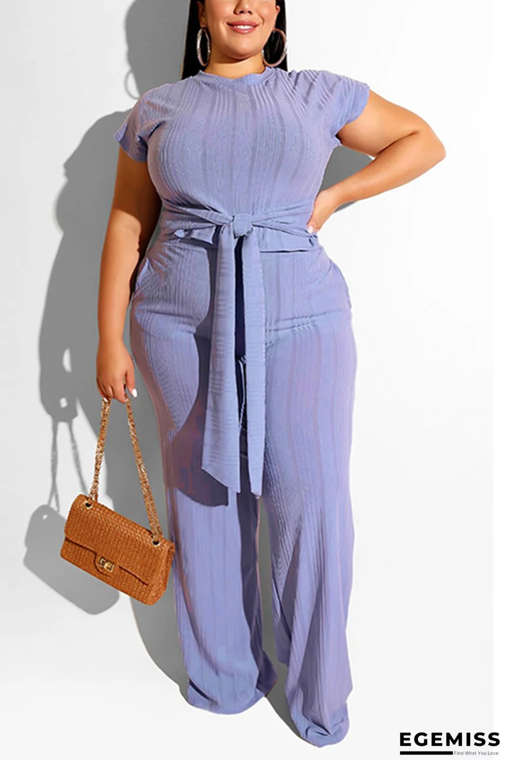 Light Blue Fashion adult Sexy O Neck Solid Two Piece Suits Bandage | EGEMISS