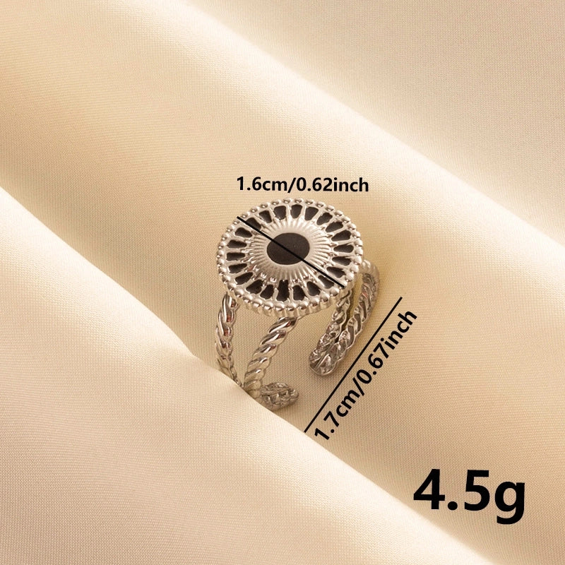 IG Style Minimalist Geometric Eye 304 Stainless Steel 18K Gold Plated Polishing Enamel Open Rings