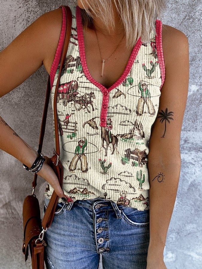 Women'S Vintage Printed Sleeveless Vest