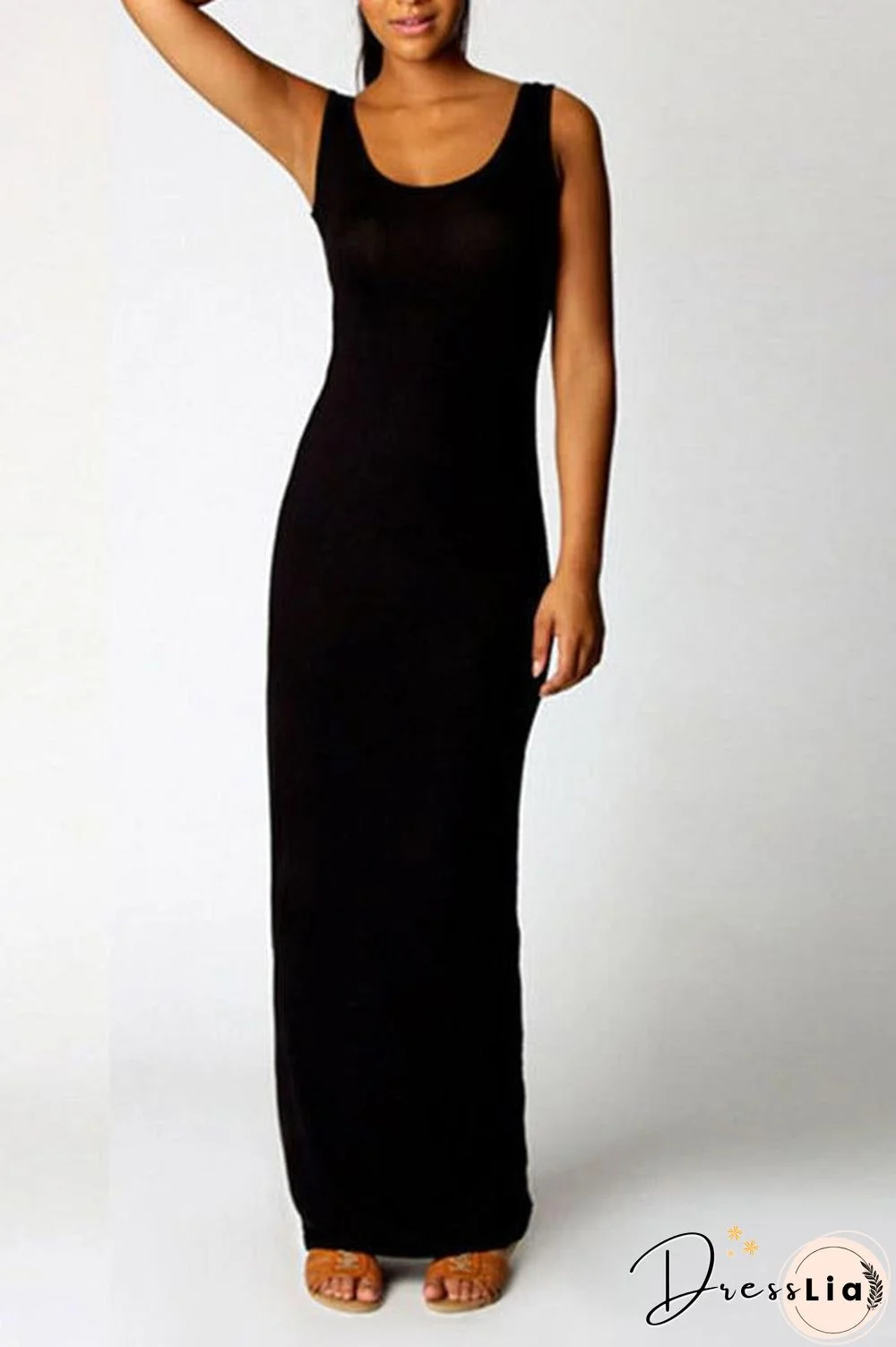 Solid Color Sleeveless Round Neck Maxi Dress
