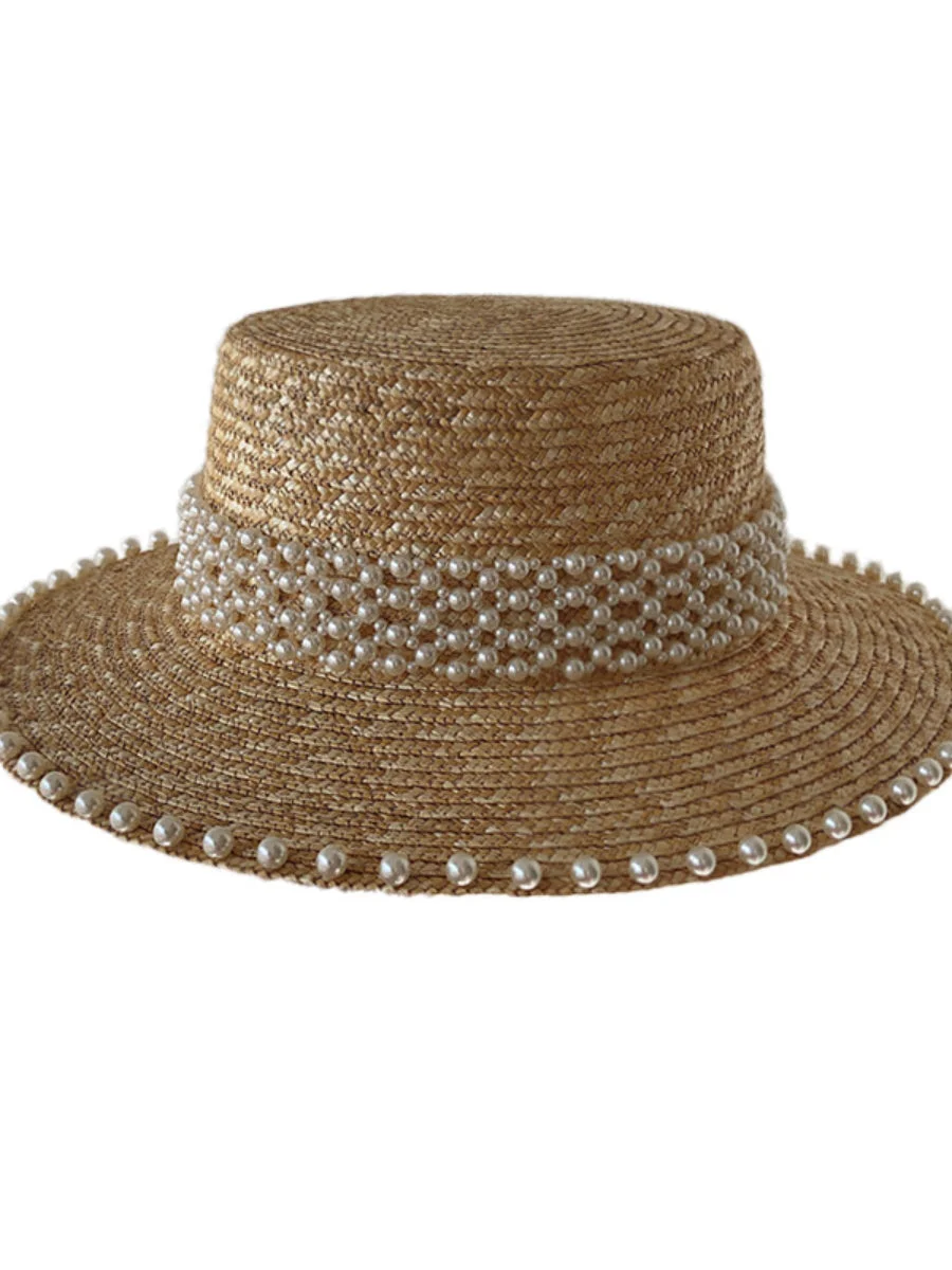 Top Hat For Women Pearl Straw Hat Sun Protection Elegant Vintage Hat