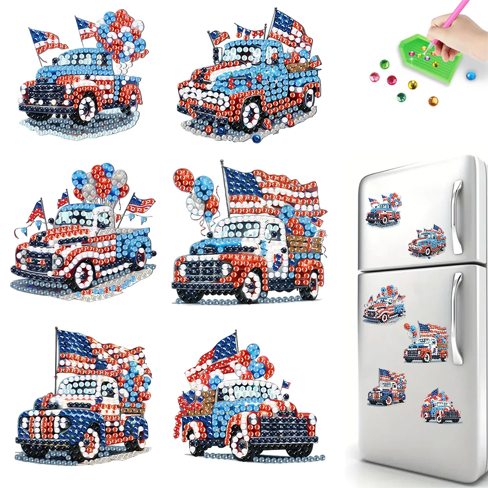 6Pcs American Flag Car Diamond Painting Fridge Magnet for Fridge Whiteboards