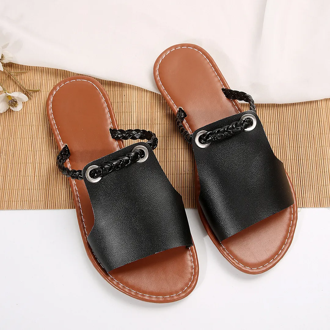 Breakj Breakj 2025 Summer New Slippers Women Solid Color Weaving Simple Daily Beach Slippers Sandals