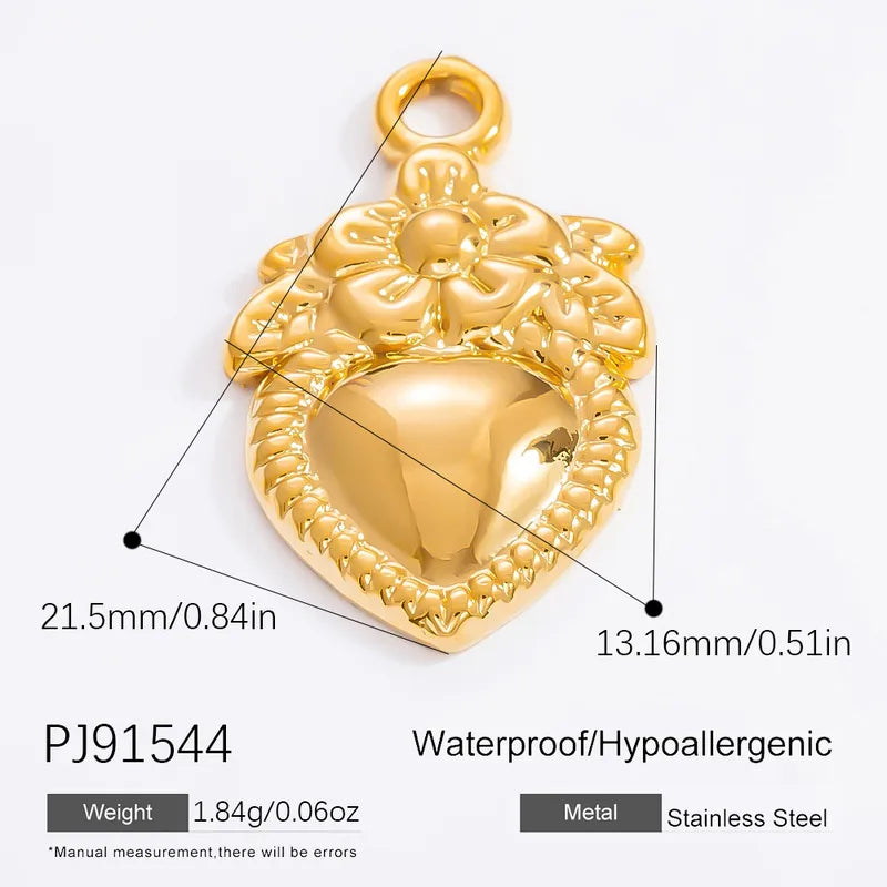 1 Piece 12.64*13.28mm 304 Stainless Steel Zircon 18K Gold Plated Heart Shape Pendant Jewelry Accessories