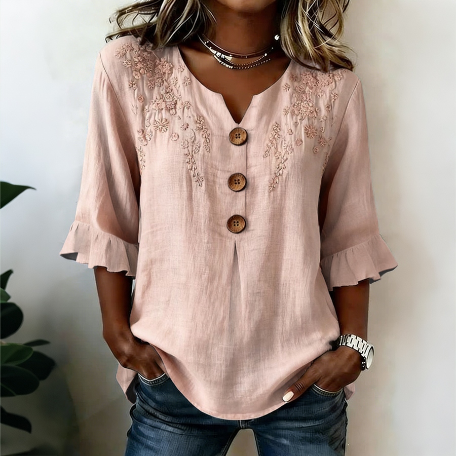Comstylish Women's Floral Art Retro Printed Casual Shirt