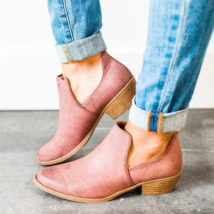 Women Cut Out Ankle Slip-On Booties Low Heel Cute Short Boots