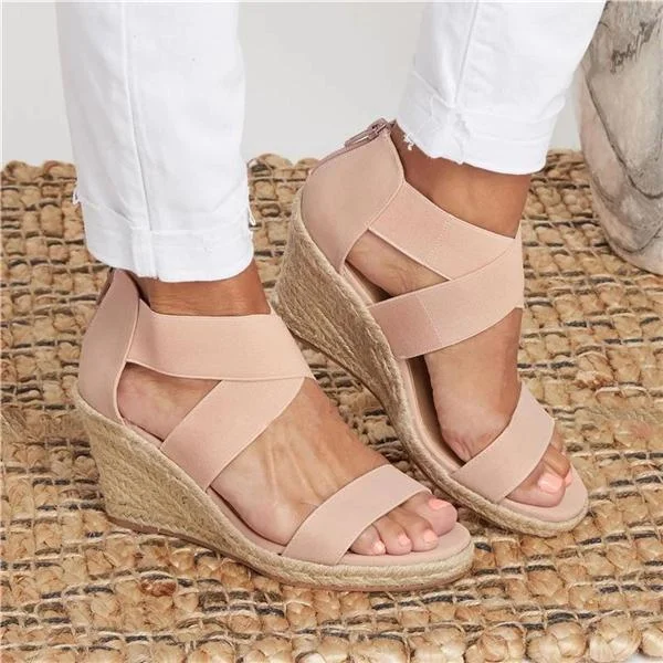 Women Summer Vintage Sandals Round Toe Middel Heel Wedge Casual Ladies Sandals shopify Stunahome.com