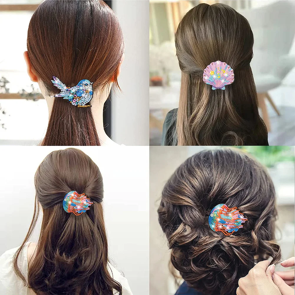3pcs DIY Marine Life Diamond Painting Hairpin Handmade Diamond Barrette Art