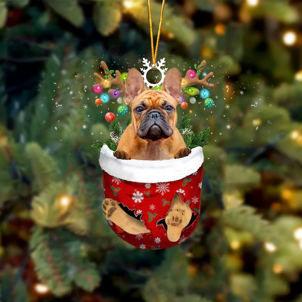 French Bulldog 7 In Snow Pocket Christmas Ornament.