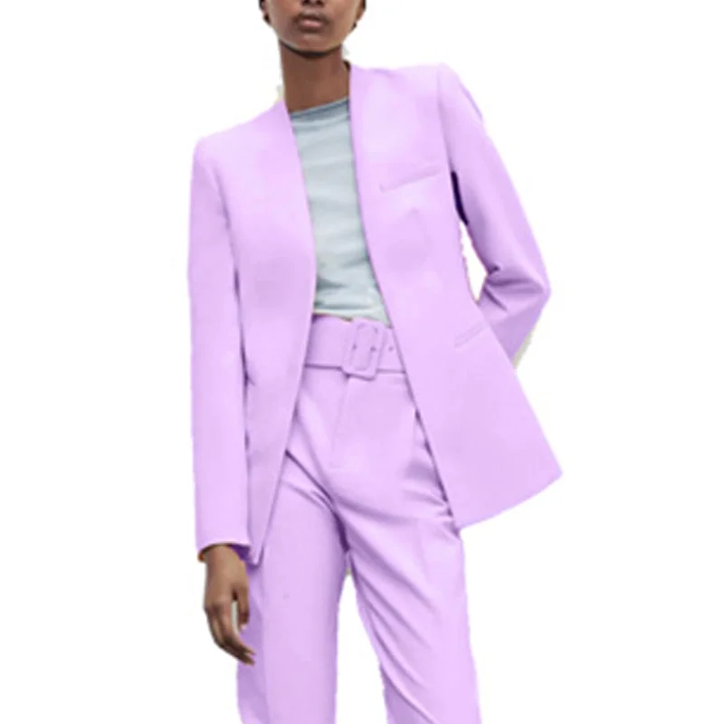 Za Women's With Belt Pant Pink High Waist Harem Pant Female Solid Office Ladies Trousers Purple Pockets Casual Streetwear Summer