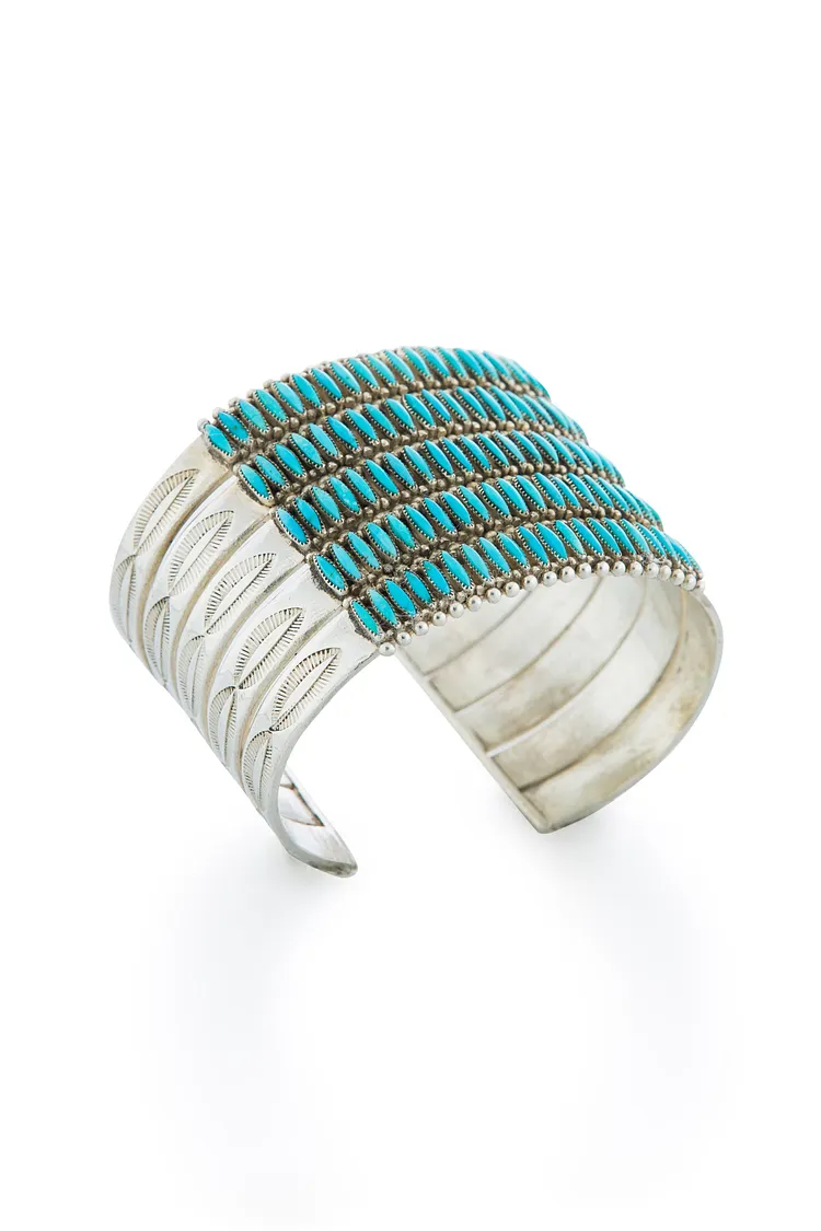 Cuff, Turquoise, Needlepoint, 5 Row, Zuni, Vintage, 2629