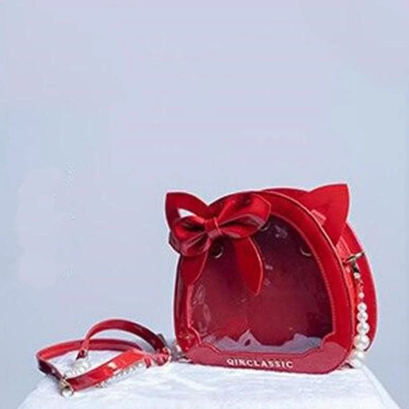 Kawaii Lolita Cat Head Transparent Bow JK Uniform Dolls Handbag SP15676
