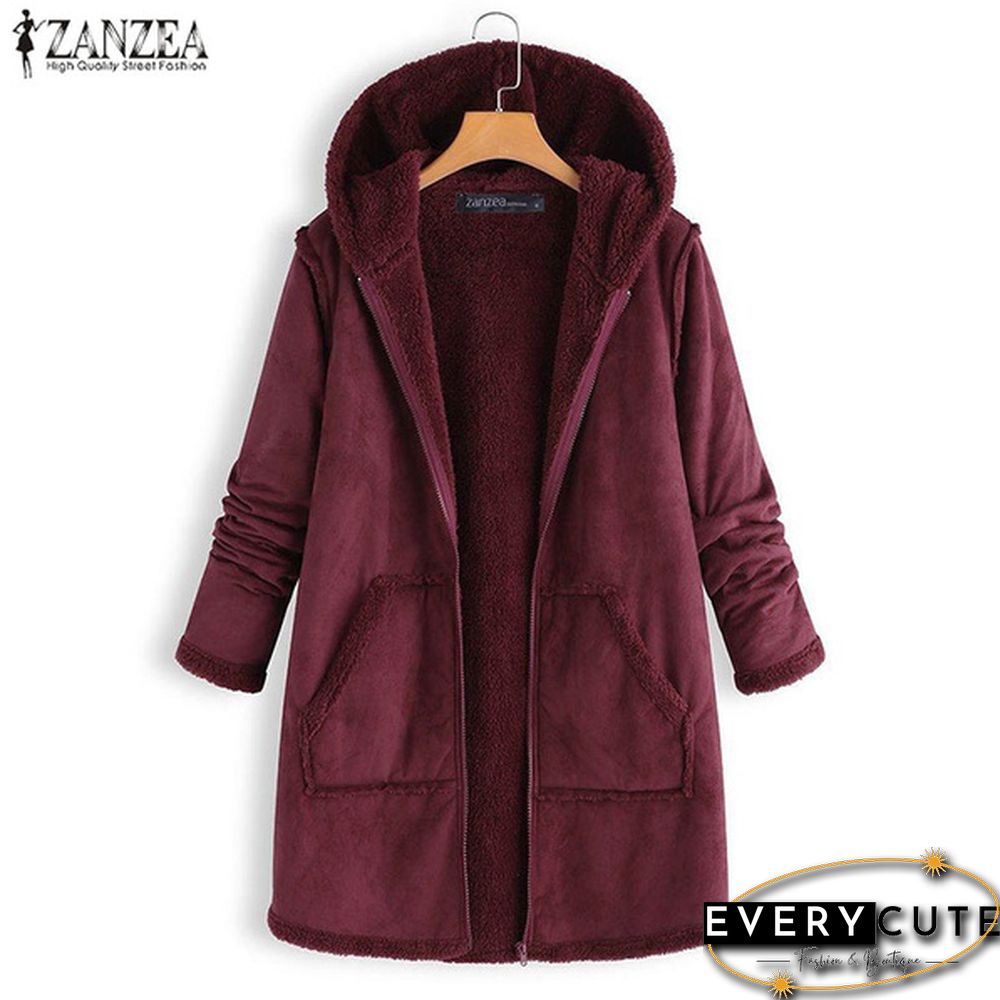 Women Winter Warm Full Sleeve Hooded Hoodies Zipper Fleece Coat Jacket Parka Outwear Plus