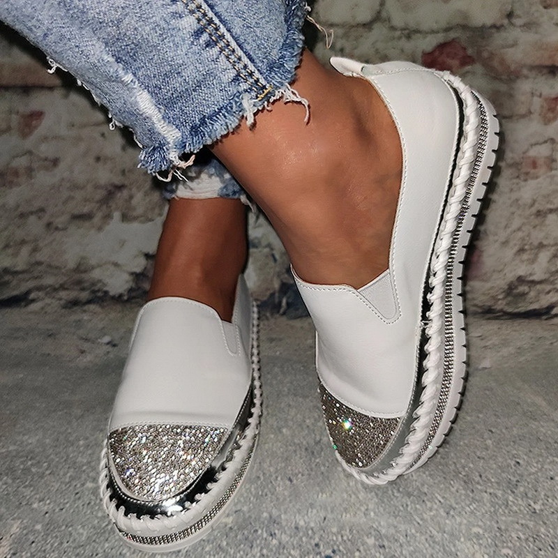 Bling Slip On Leather Moccasins For Women