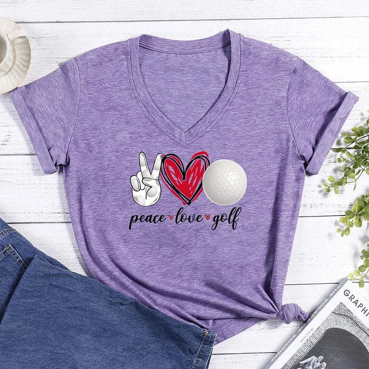 Peace love golf Classic V-neck T Shirt-Annaletters